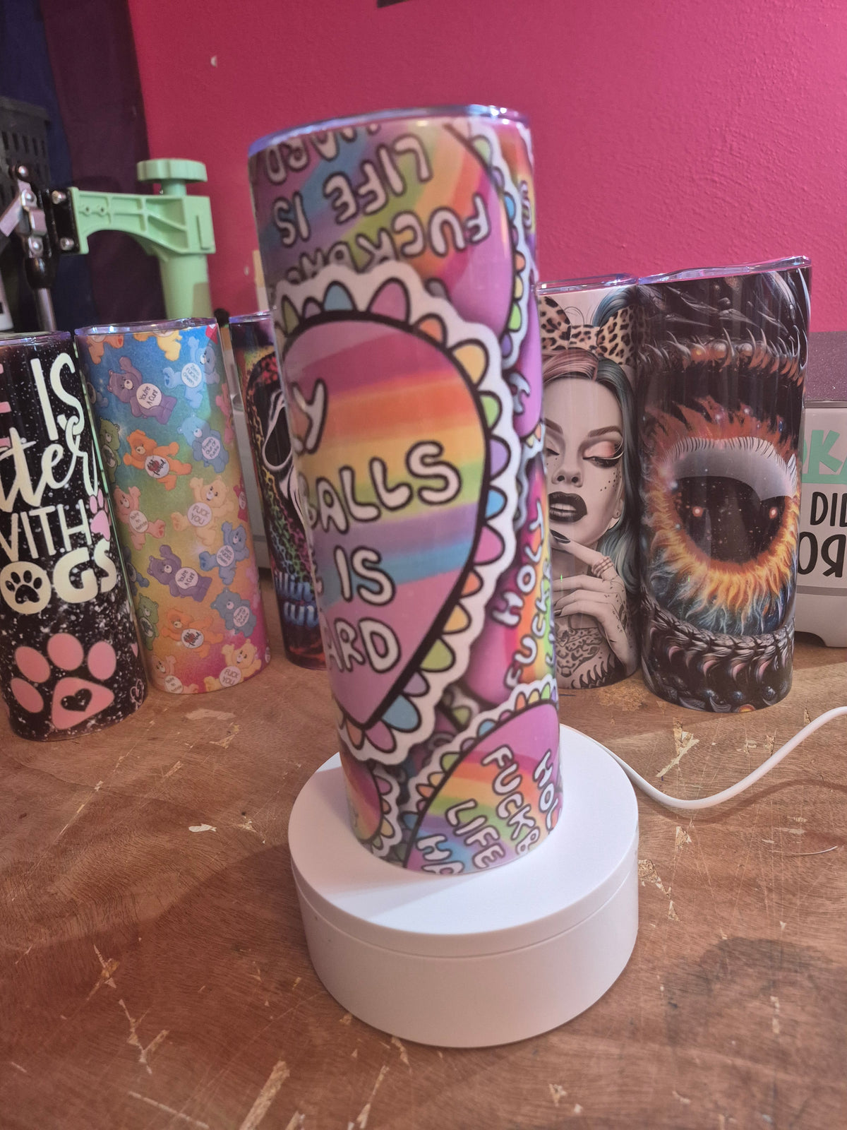 Holy fuckballs life is hard rainbow 20 oz stainless steel tumbler