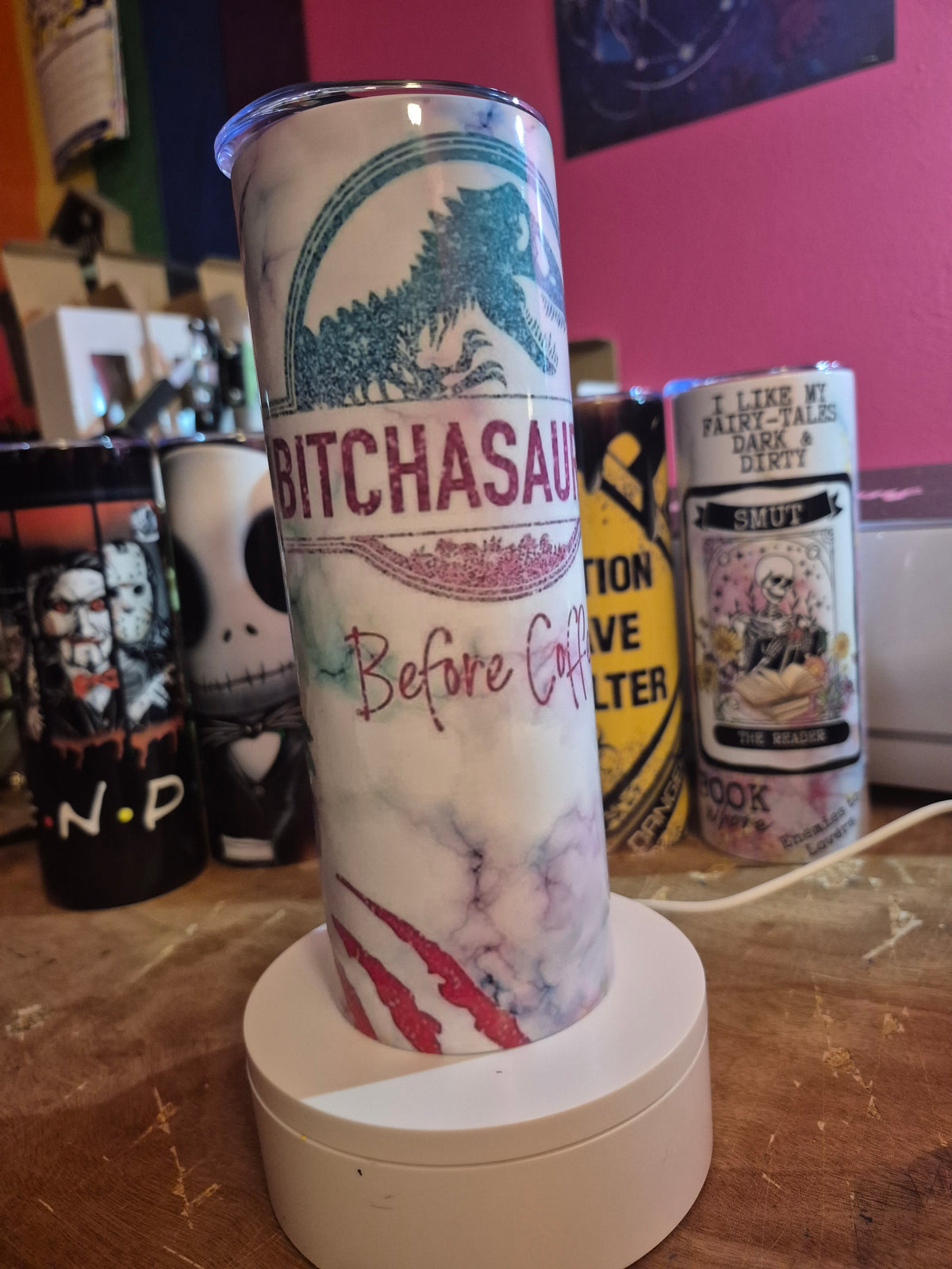 Bitchasaurus before coffee 20oz tumbler