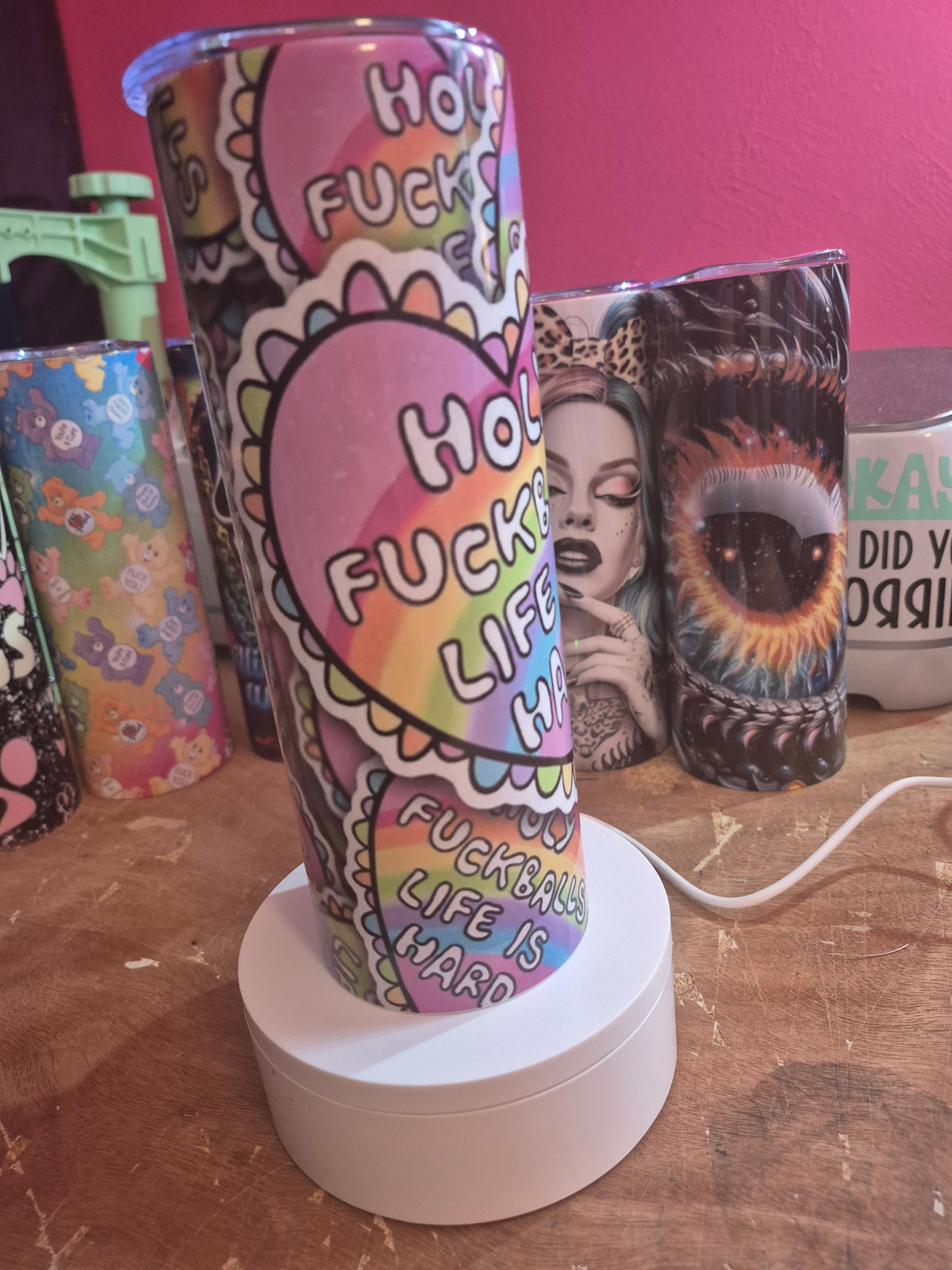 Holy fuckballs life is hard rainbow 20 oz stainless steel tumbler