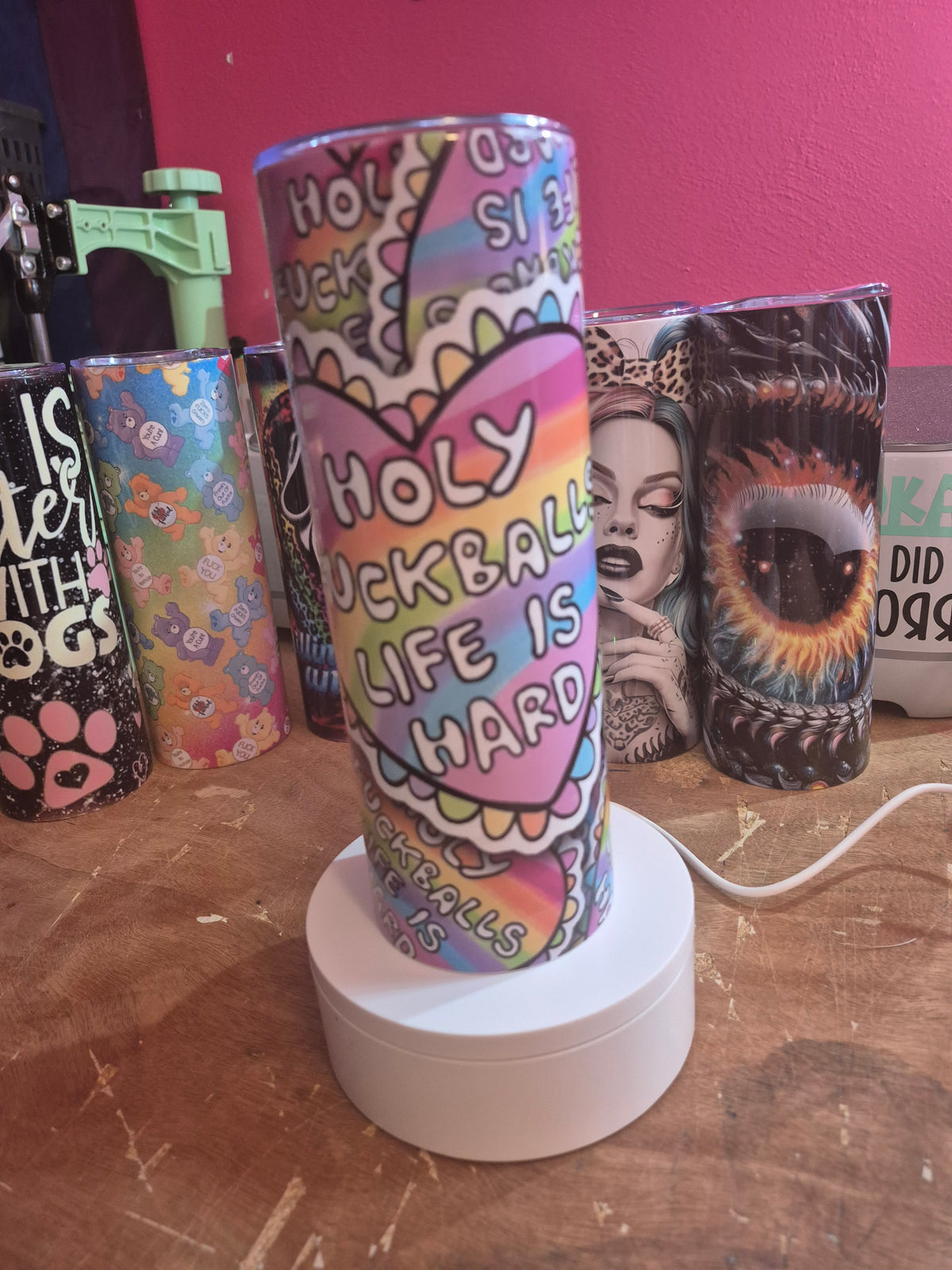 Holy fuckballs life is hard rainbow 20 oz stainless steel tumbler
