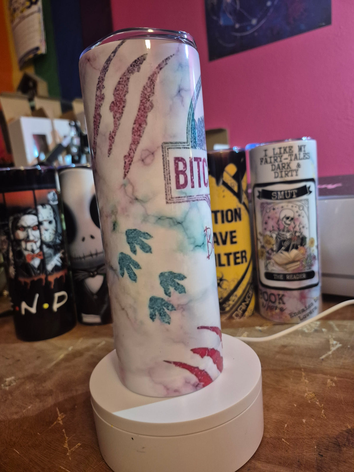 Bitchasaurus before coffee 20oz tumbler