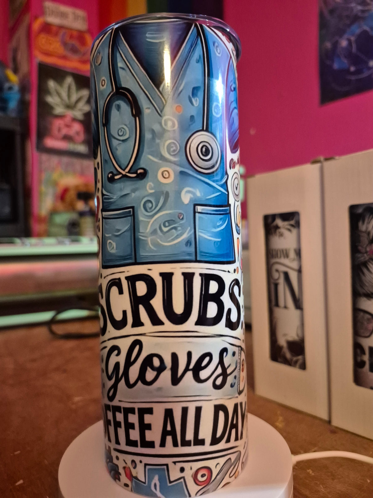 Scrubs, gloved, and coffee all day 20 oz tumbler