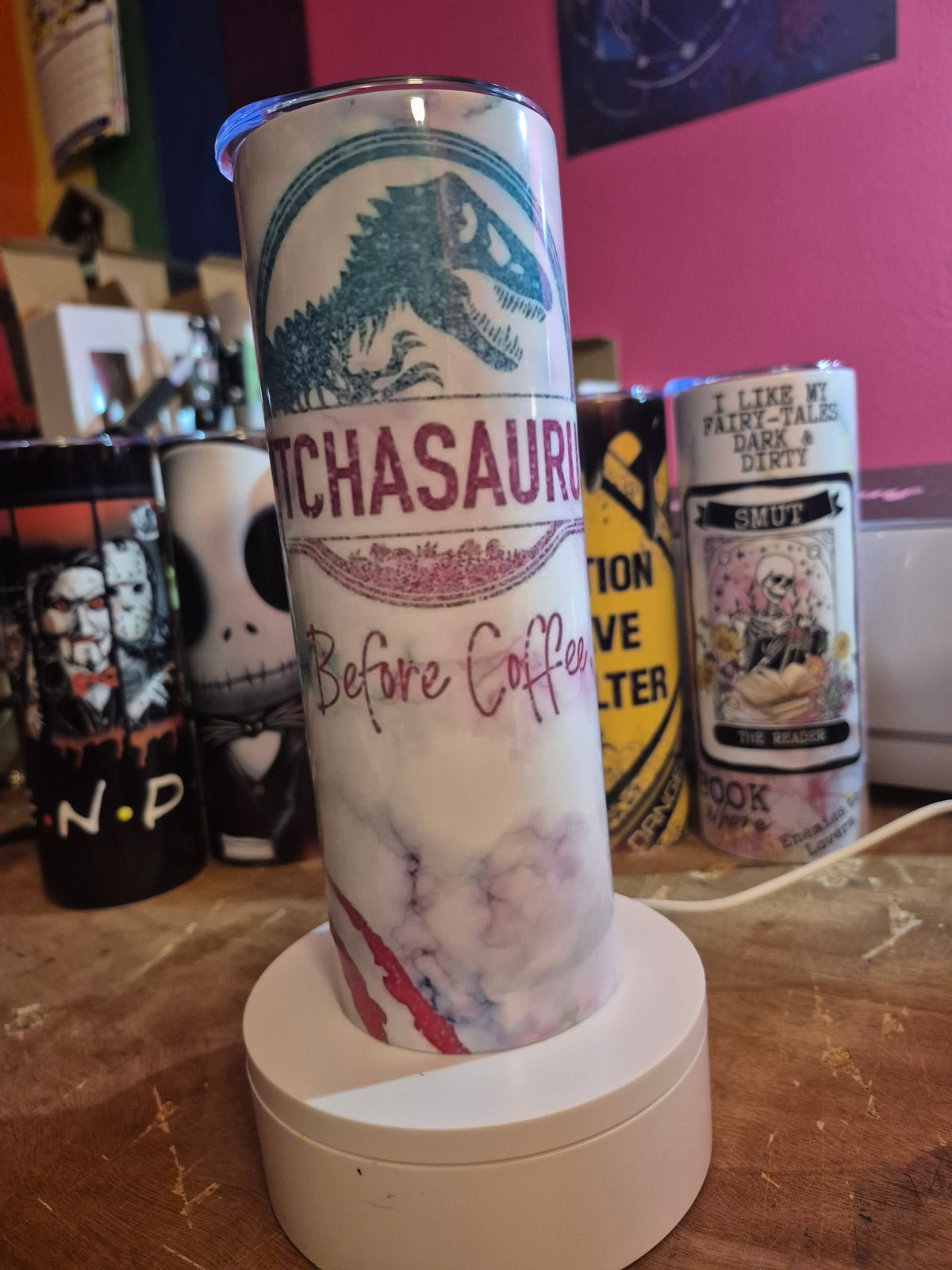 Bitchasaurus before coffee 20oz tumbler