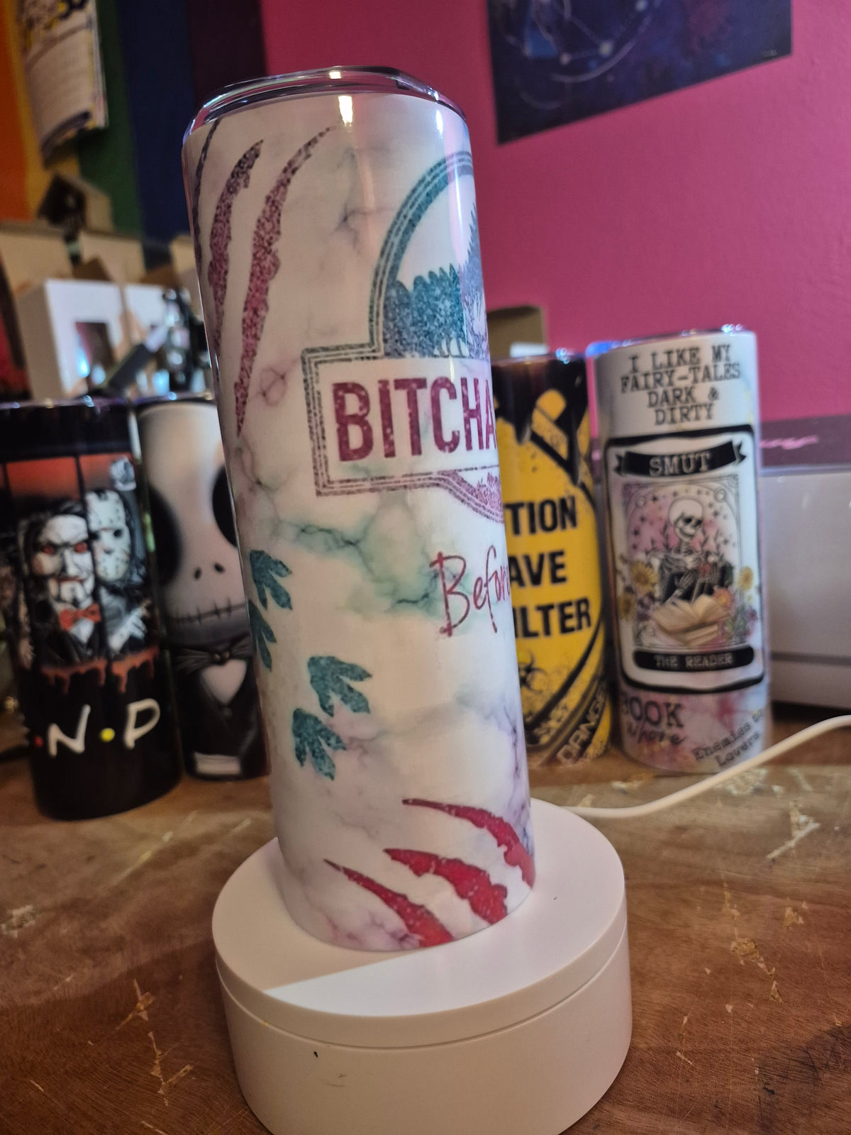 Bitchasaurus before coffee 20oz tumbler