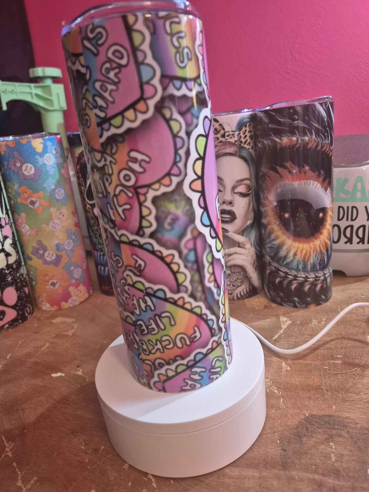 Holy fuckballs life is hard rainbow 20 oz stainless steel tumbler