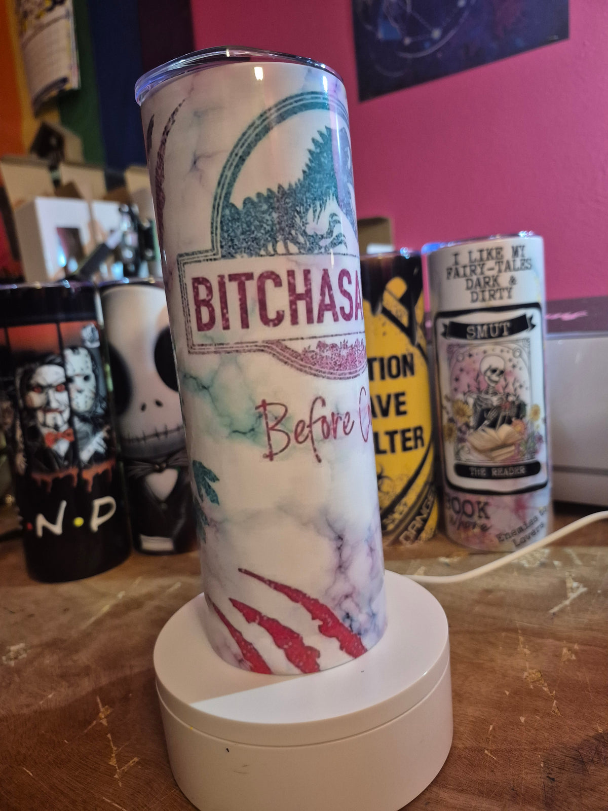 Bitchasaurus before coffee 20oz tumbler