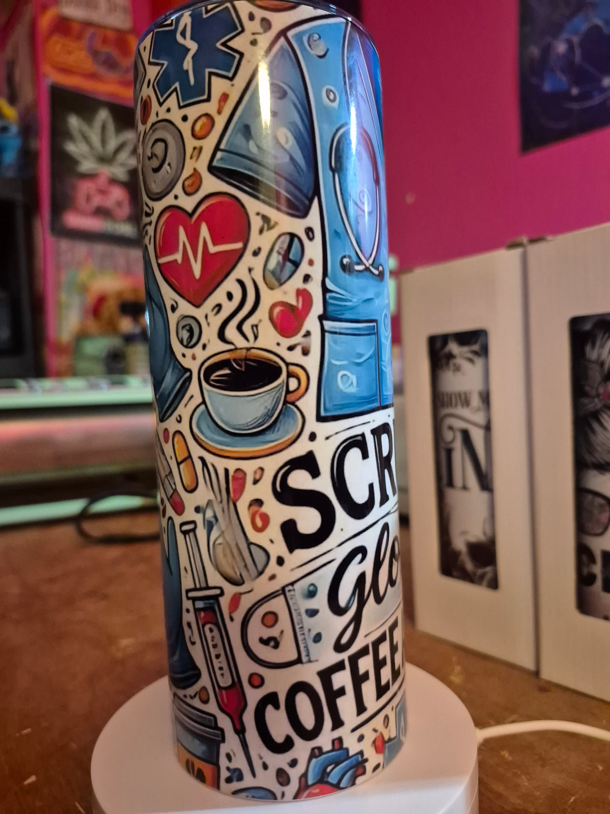 Scrubs, gloved, and coffee all day 20 oz tumbler