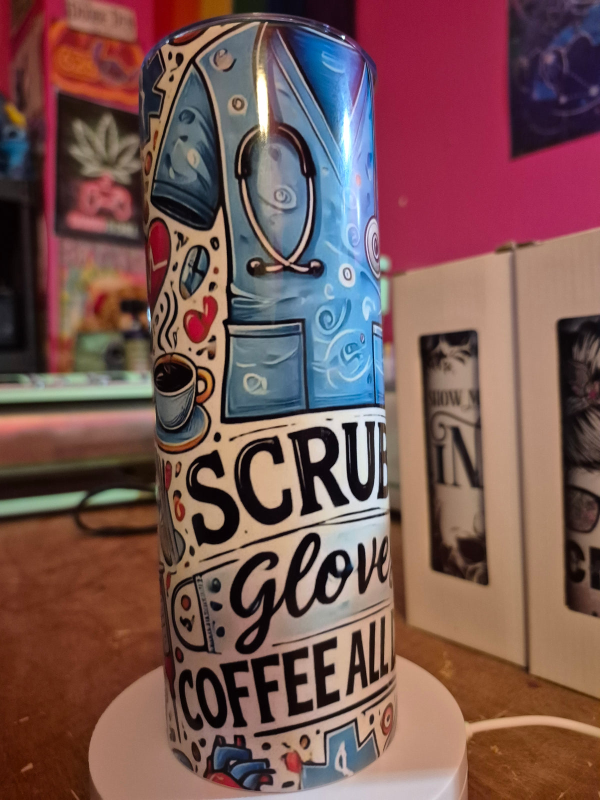 Scrubs, gloved, and coffee all day 20 oz tumbler