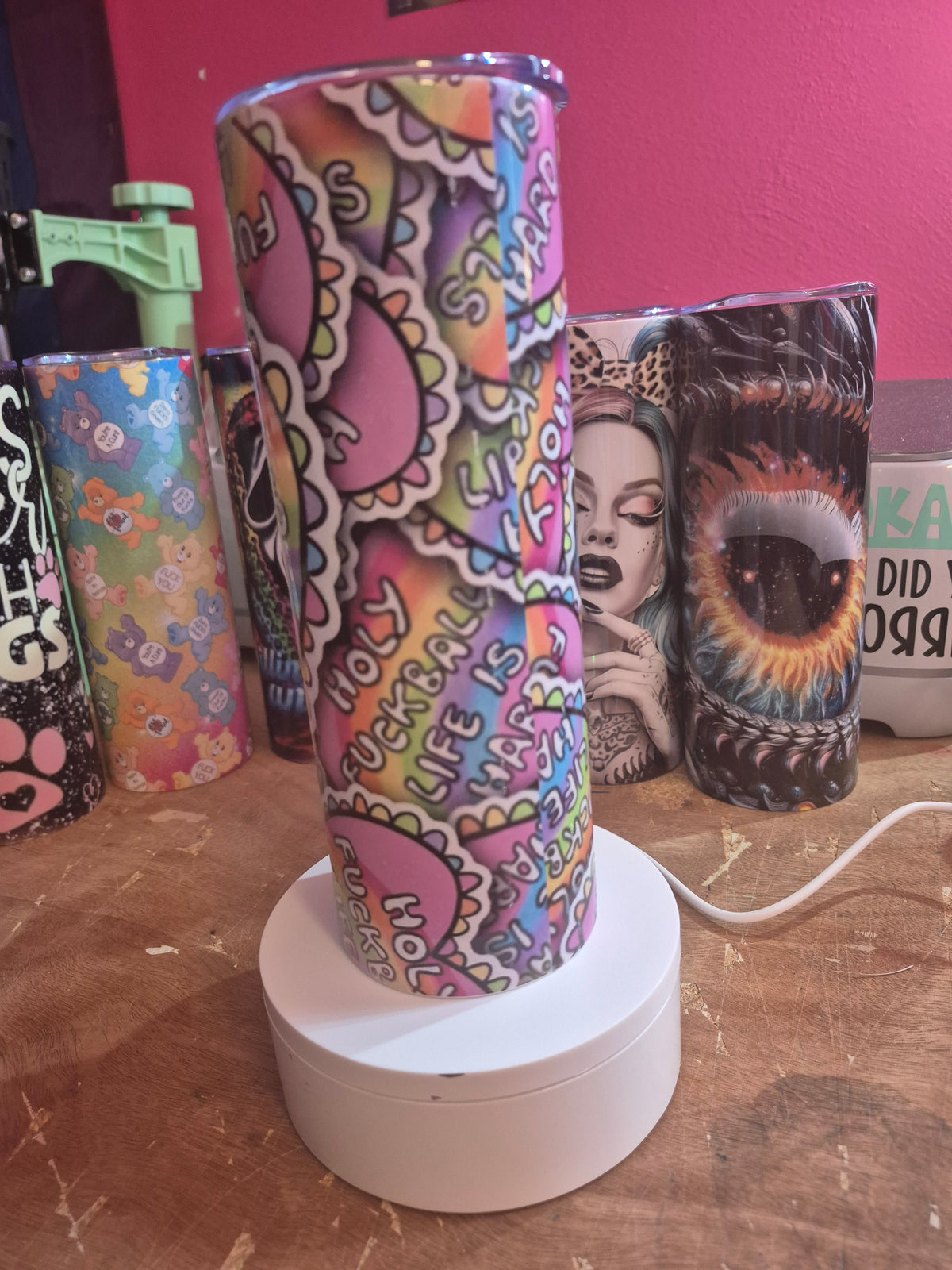 Holy fuckballs life is hard rainbow 20 oz stainless steel tumbler